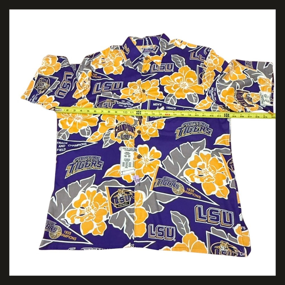 LSU Tigers REYN SPOONER Floral Hawaiian Shirt NATIONAL CHAMPIONS Mens Size L Y2K - Picture 5 of 13